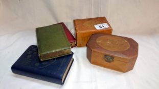 2 Mauchline boxes a/f rouge pot and 3 savings bank boxes