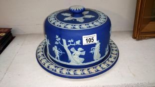 A Victorian Wedgwood Jasper ware Stilton dome, plate undamaged,