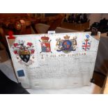 A document for the granting of Heraldic arms to John King 'Late of Wartling and now of Nenfield,