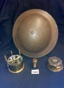 An old tin helmet & 3 items of trench art