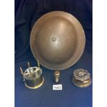 An old tin helmet & 3 items of trench art