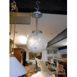 French etched globe shade bearing the signature 'Deveau' with light fitting