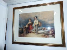 A framed and glazed watercolour Children on Shore ,