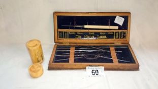 Boxed 19c/Edwardian sewing set and carved needle case