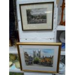 Judy Ashcroft signed print of Lincoln cathederal from Castle hill and a coloured engraving of