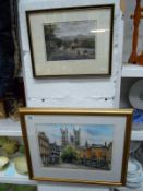 Judy Ashcroft signed print of Lincoln cathederal from Castle hill and a coloured engraving of