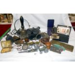 Mixed lot inc. binoculars, GEC headphones, cribbage board, Dinky toys etc.