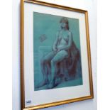 A 1950s studio stamped coloured graphite of seated nude by Cambridge art tutor John Hall