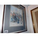 A watercolour of Lincoln High Street looking towards the Cathedral signed Lance Holtby