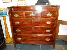 Georgian breakfast bow front mahogany chest of drawers with cross banded inlay