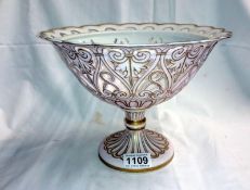 A Vista Alegre VA Portugal centrepiece pedestal bowl with pierced sides & gilded decoration