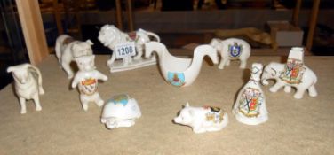 10 items of animal crested china ware inc. lion, bear, elephant, tortoise etc.