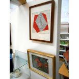 Two lino cut prints of abstract design