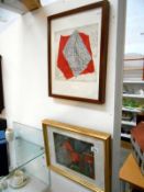 Two lino cut prints of abstract design