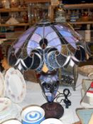 Tiffany style table lamp. Approx. height 62cm, approx. diameter of shade at widest 46.