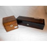 A rosewood box with brass inlay & a walnut money box