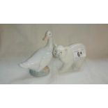 A Lladro polar bear and a Nao (by Lladro) goose