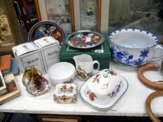 A Royal Worcester butter dish, milk jug and sugar bowl and 2 Nobile glass paperweights etc.