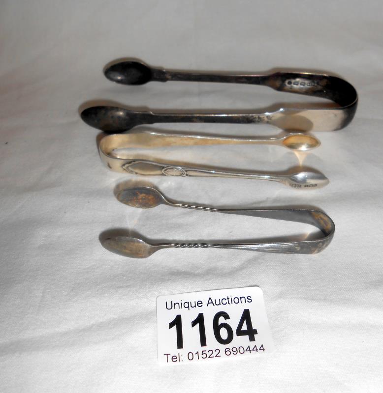 3 pairs of silver sugar tongs approx.