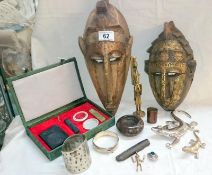 Tribal and oriental Mali masks, Tibetan bracelets, jewellery etc.
