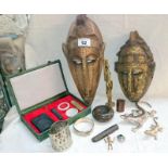 Tribal and oriental Mali masks, Tibetan bracelets, jewellery etc.