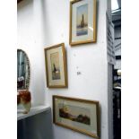 3 mid 20th C watercolours of boats (1 glass a/f)