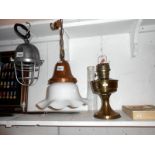 An Edwardian hanging lamp with copper fittings and an Aladdin parafin lamp