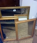 A gilt framed mirror, 2 pine mirrors & 1 other