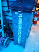 A 21 metal drawer filing cabinet & contents & 3 drawer metal cabinet