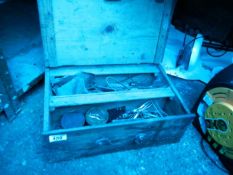 A wooden toolbox & vintage tools