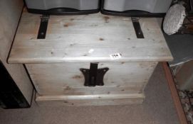 A double opening pine box & contents
