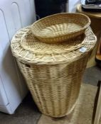 A quantity of wicker ware including linen basket
