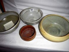 4 art glass pottery bowls
