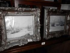 2 gilt framed boat pictures