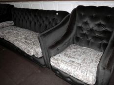 A green 3 seater settee & 2 matching chairs