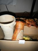 A box of pottery items etc.