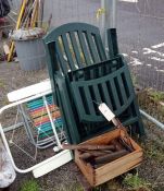 A quantity of garden chairs & box of tools