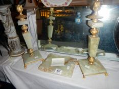 2 marble candlesticks & ashtray