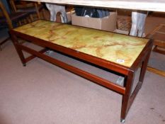 A large coffee table on wheels