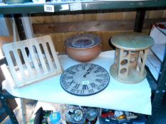 2 wood kitchen racks, bowl, clock etc