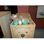 A wicker basket and toys