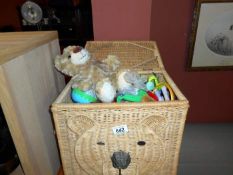 A wicker basket and toys