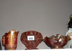 3 items of carnival glass