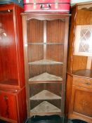 A five shelf set of corner shelves