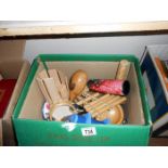 A box of small musical instruments