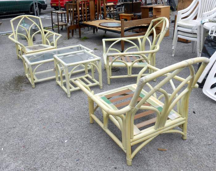 A painted cane conservatory table