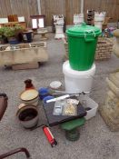 A quantity of misc including tools, pots etc