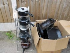 A quantity of saucepans and kitchen items