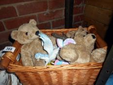 A basket of soft toys