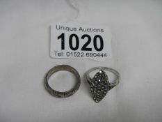 A silver marcasite ring and one other silver ring